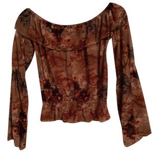 Miss Me Brown with Flower Print Transparent Off the Sholder Size Small